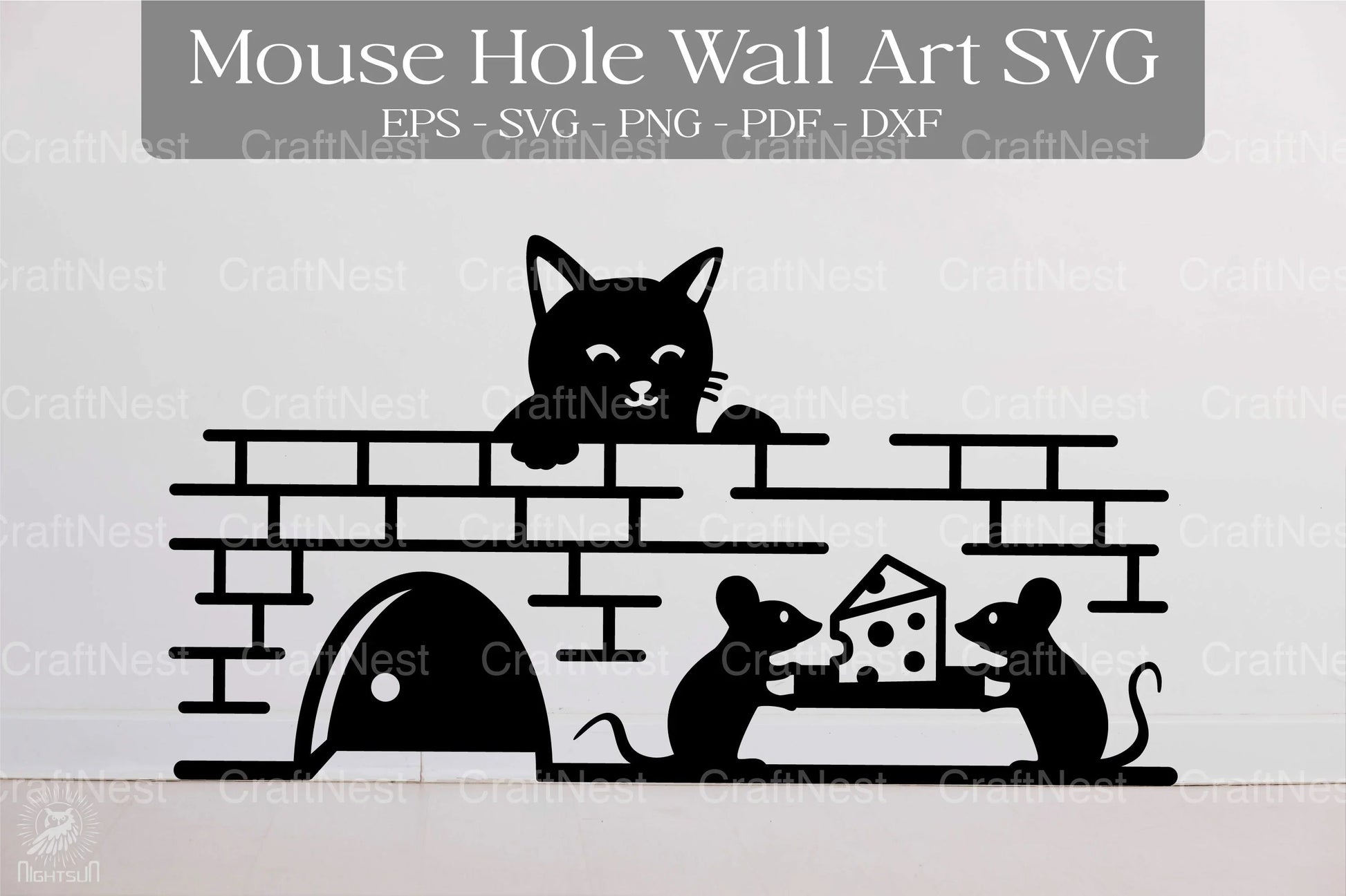 Cat and Mouse Hole Wall Art Sticker Clipart Bundle - CraftNest - Digital Crafting and Art