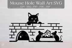 Cat and Mouse Hole Wall Art Sticker Clipart Bundle - CraftNest - Digital Crafting and Art