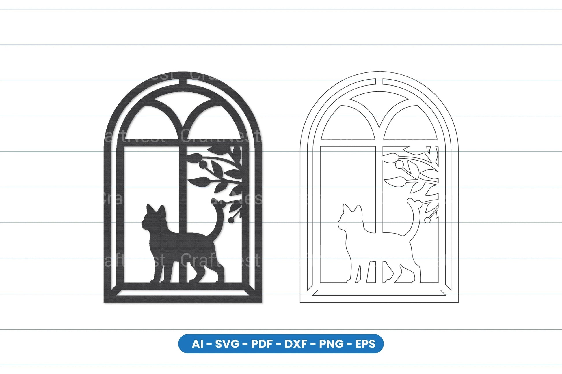 Cat Window Scene Laser Cut SVG Bundle - CraftNest - Digital Crafting and Art