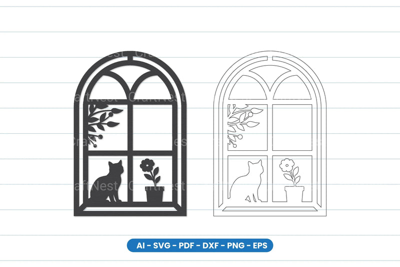 Cat Window Scene Laser Cut SVG Bundle - CraftNest - Digital Crafting and Art