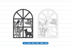 Cat and Bird Window Scene Laser Cut SVG Bundle - CraftNest - Digital Crafting and Art