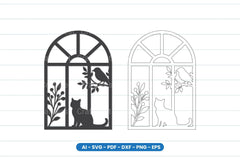 Cat and Bird Window Scene Laser Cut Clipart Bundle - CraftNest - Digital Crafting and Art
