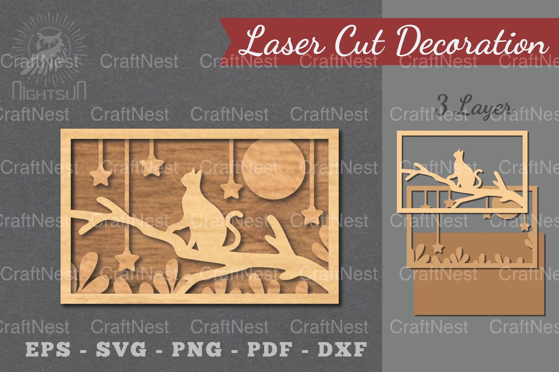 Cat in Tree Laser Cut Home Decor SVG Bundle - CraftNest - Digital Crafting and Art