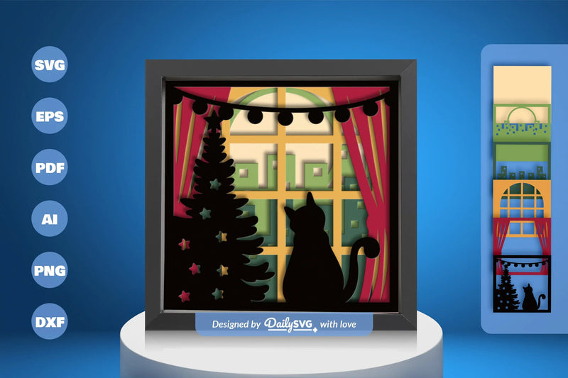 Cat on Window with City View Papercut SVG Bundle - CraftNest - Digital Crafting and Art