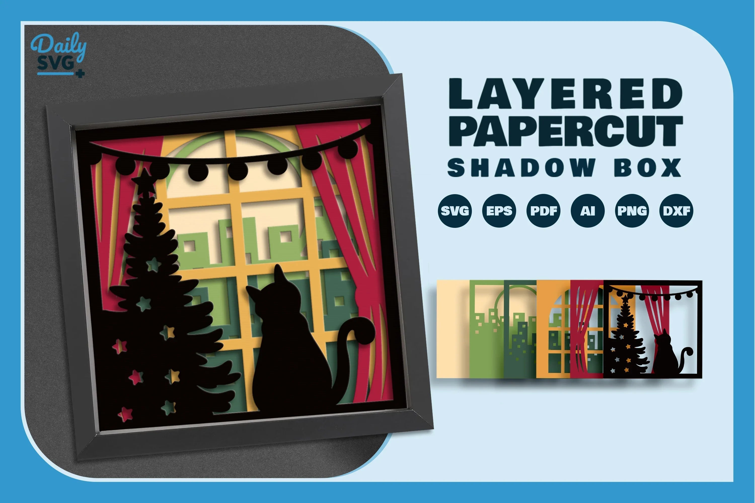 Cat on Window with City View Papercut SVG Bundle - CraftNest - Digital Crafting and Art
