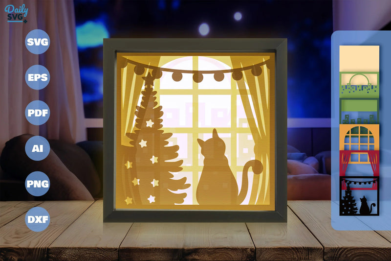 Cat on Window with City View Papercut SVG Bundle - CraftNest - Digital Crafting and Art