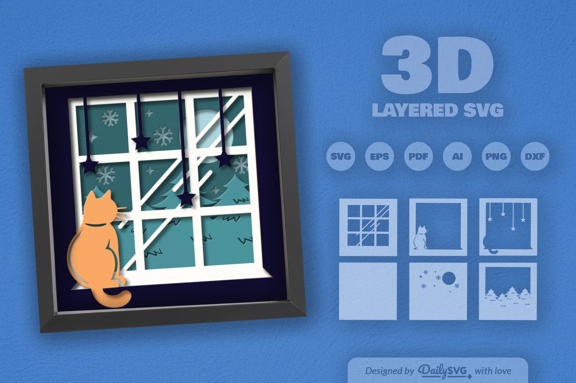 Winter Cat on Window Papercut SVG Bundle - CraftNest - Digital Crafting and Art