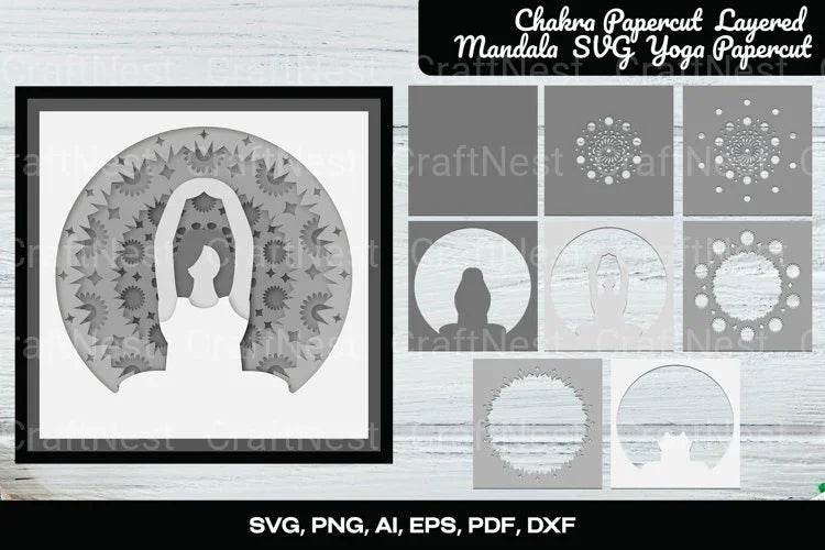 Chakra Mandala Yoga Papercut Layered SVG Bundle - CraftNest - Digital Crafting and Art