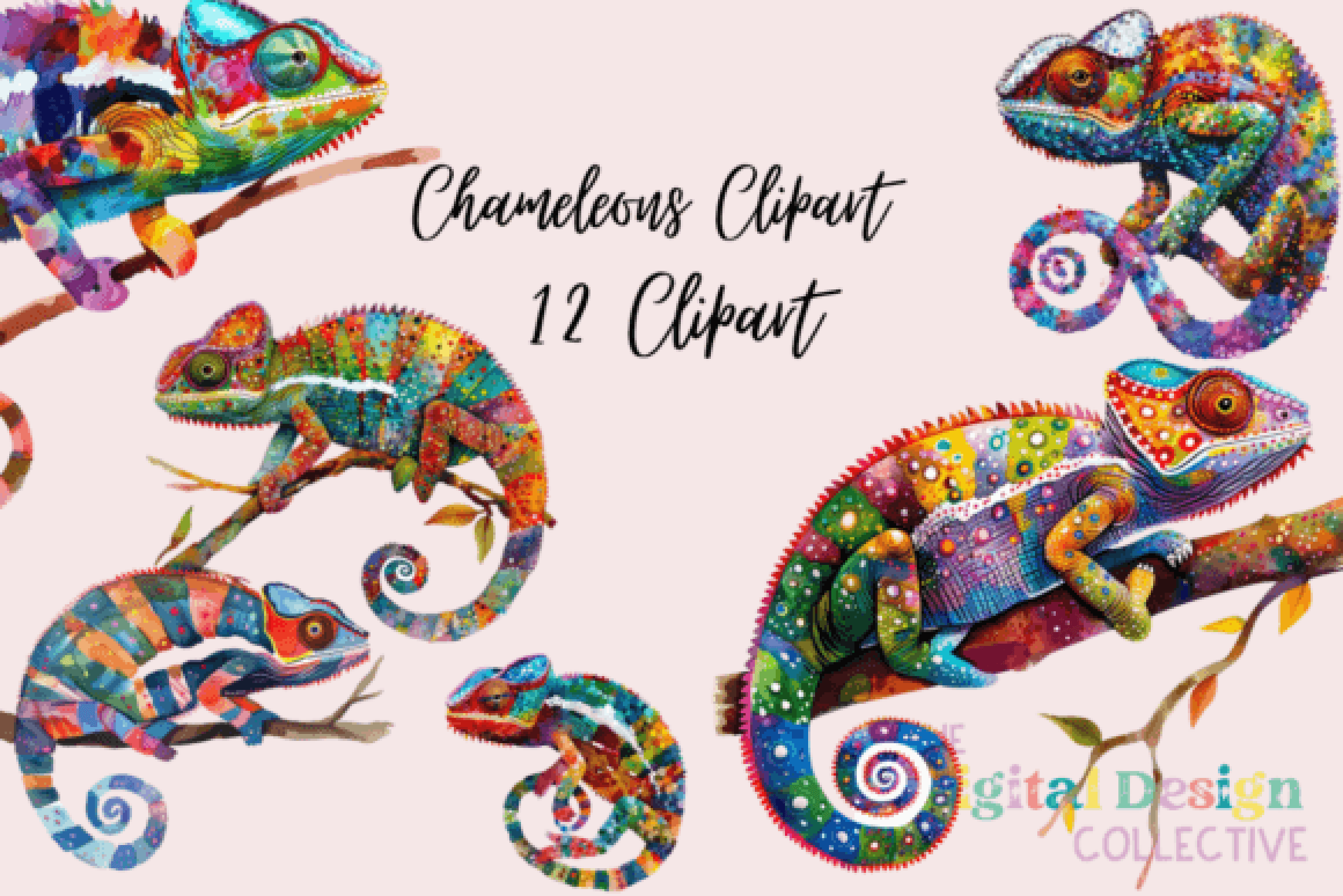 Vibrant Chameleon Clipart Bundle - CraftNest - Digital Crafting and Art