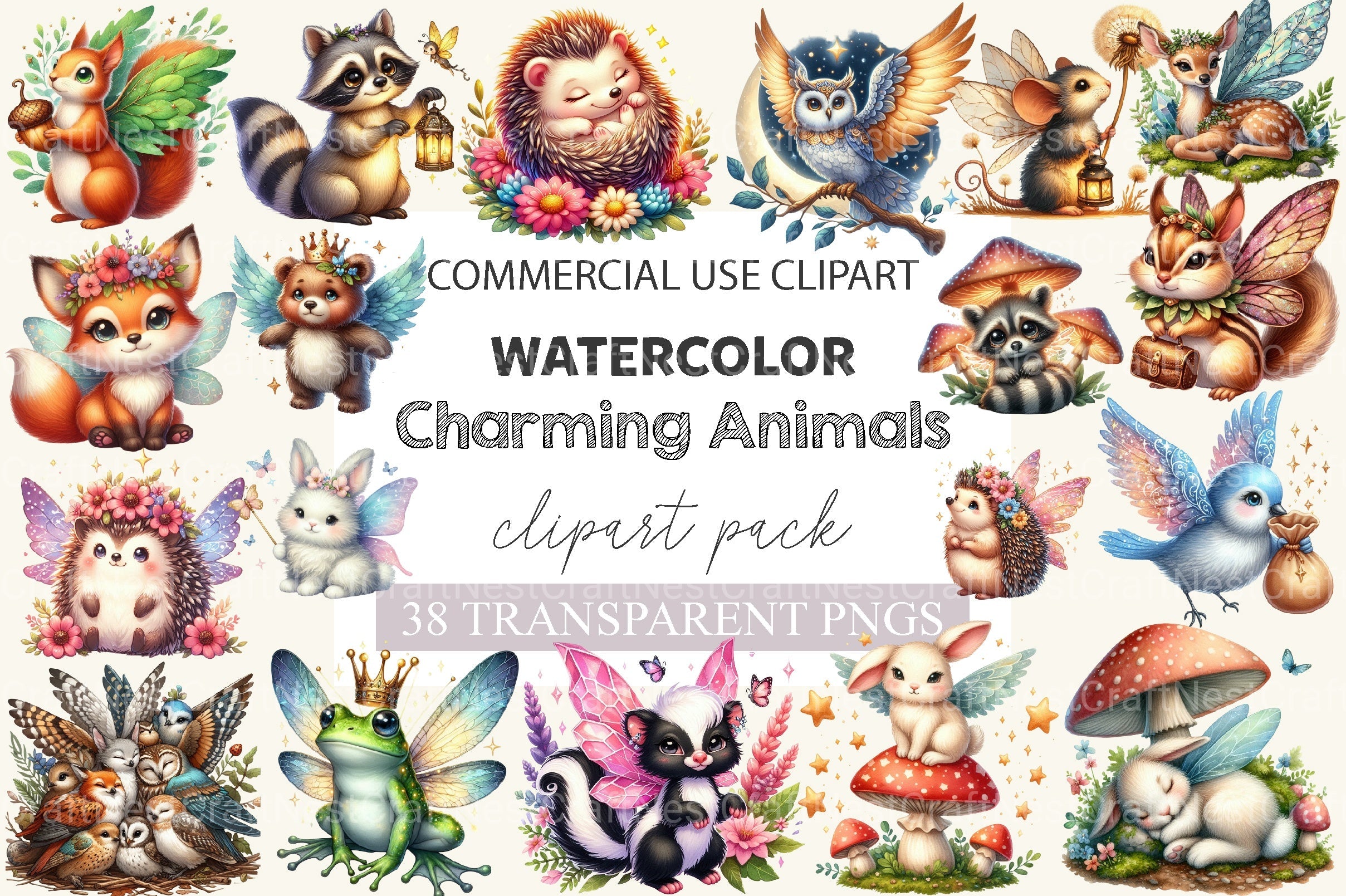Charming Fairy Woodland Animals Clipart Bundle