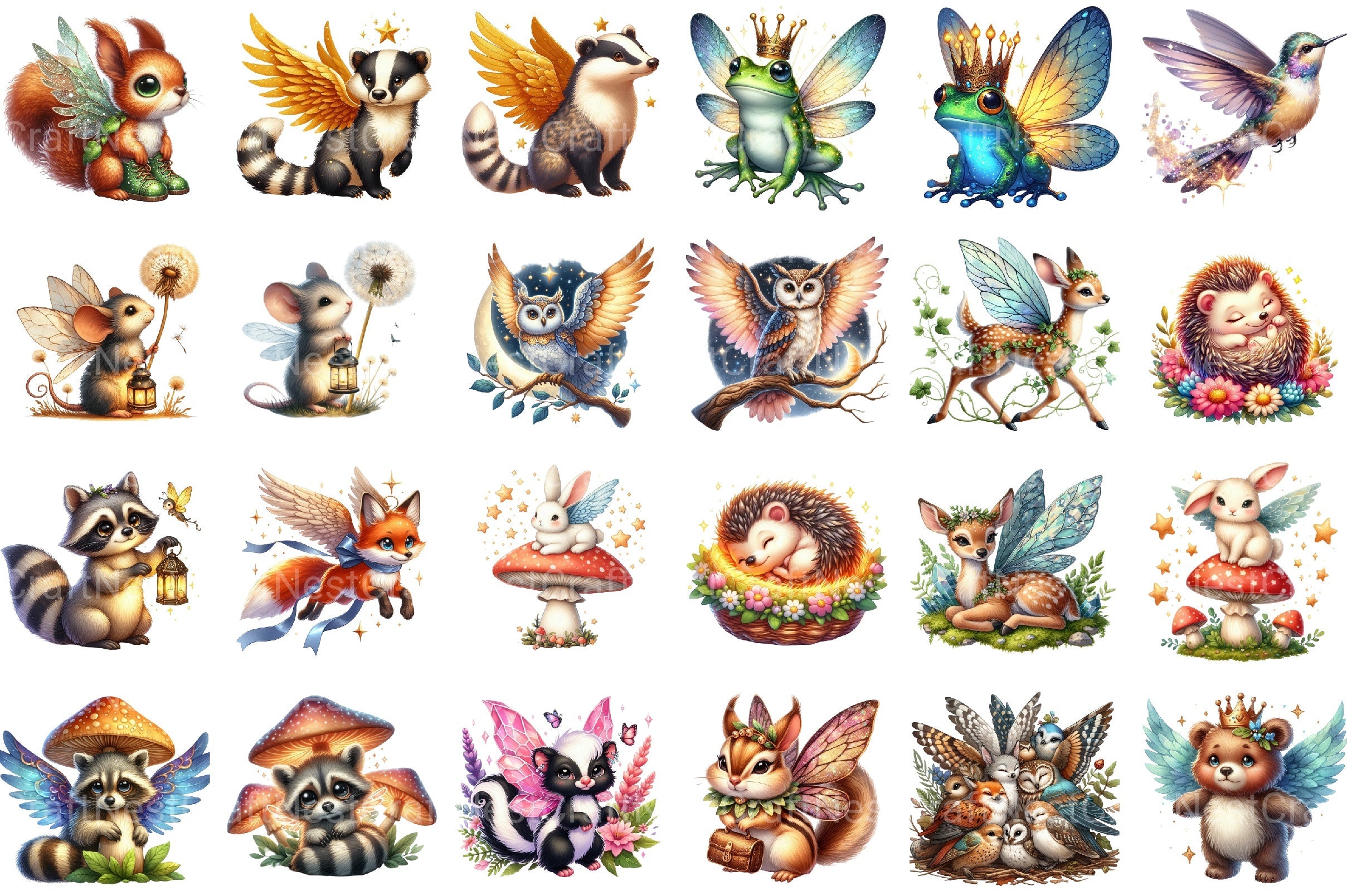 Charming Fairy Woodland Animals Clipart Bundle