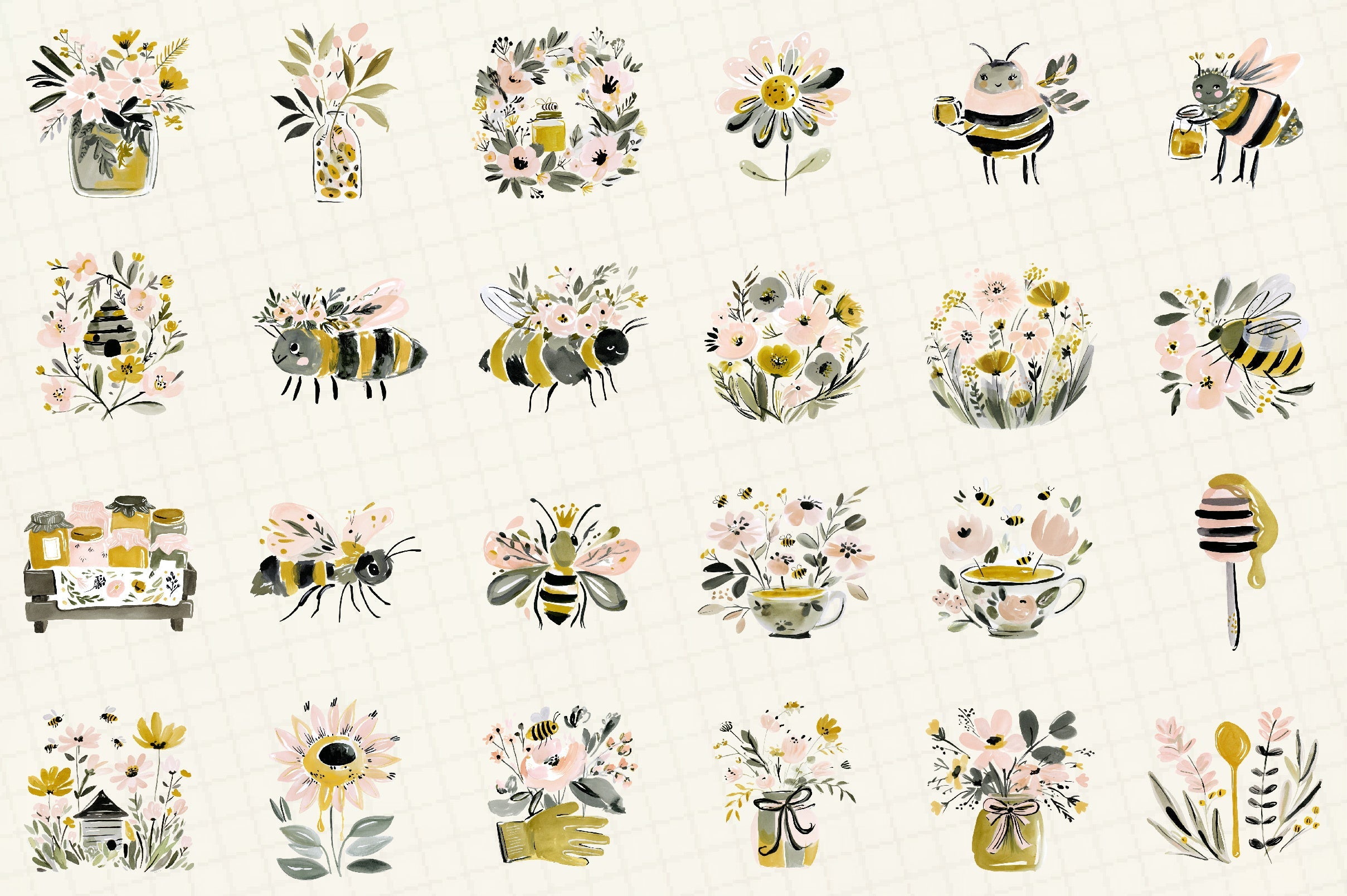 Charming Honey Bee Garden Clipart Bundle