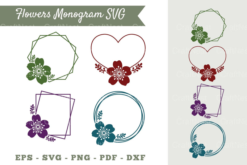 Cherry Blossom Flower Monogram Clipart Bundle - CraftNest - Digital Crafting and Art