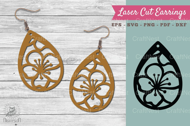 Cherry Blossom Laser Cut Earrings SVG Design Bundle - CraftNest - Digital Crafting and Art