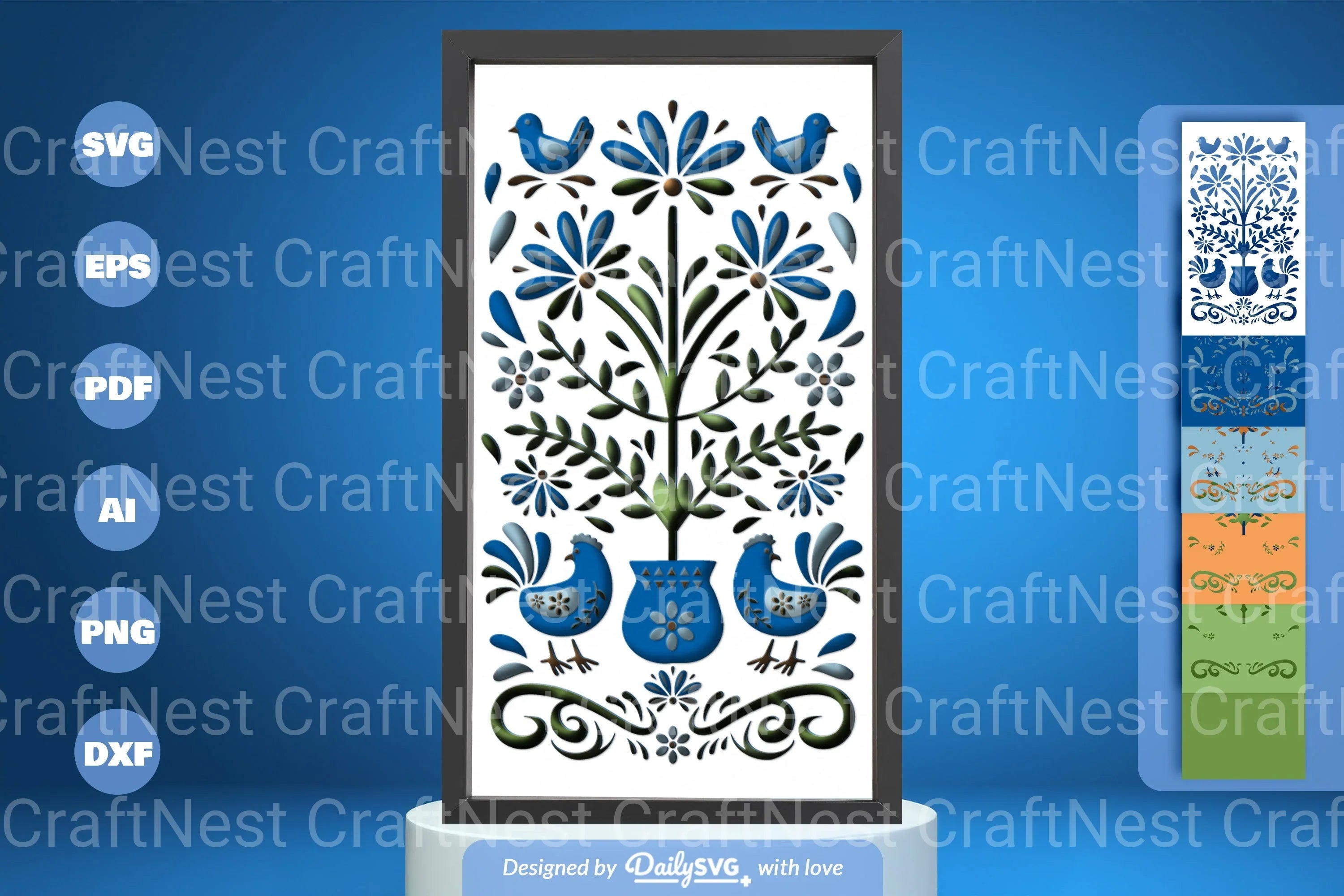 Chicken Floral Folk Art Papercut SVG Bundle