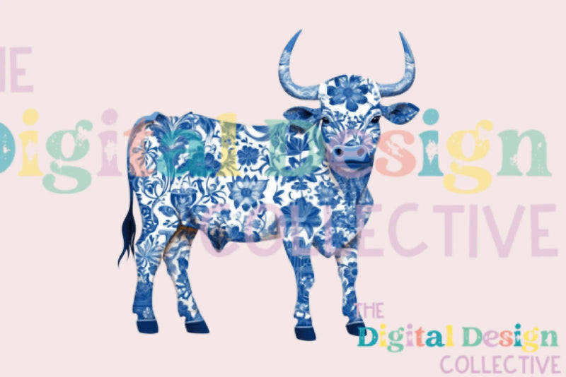 Chinoiserie Western Cow Clipart Bundle - CraftNest - Digital Crafting and Art