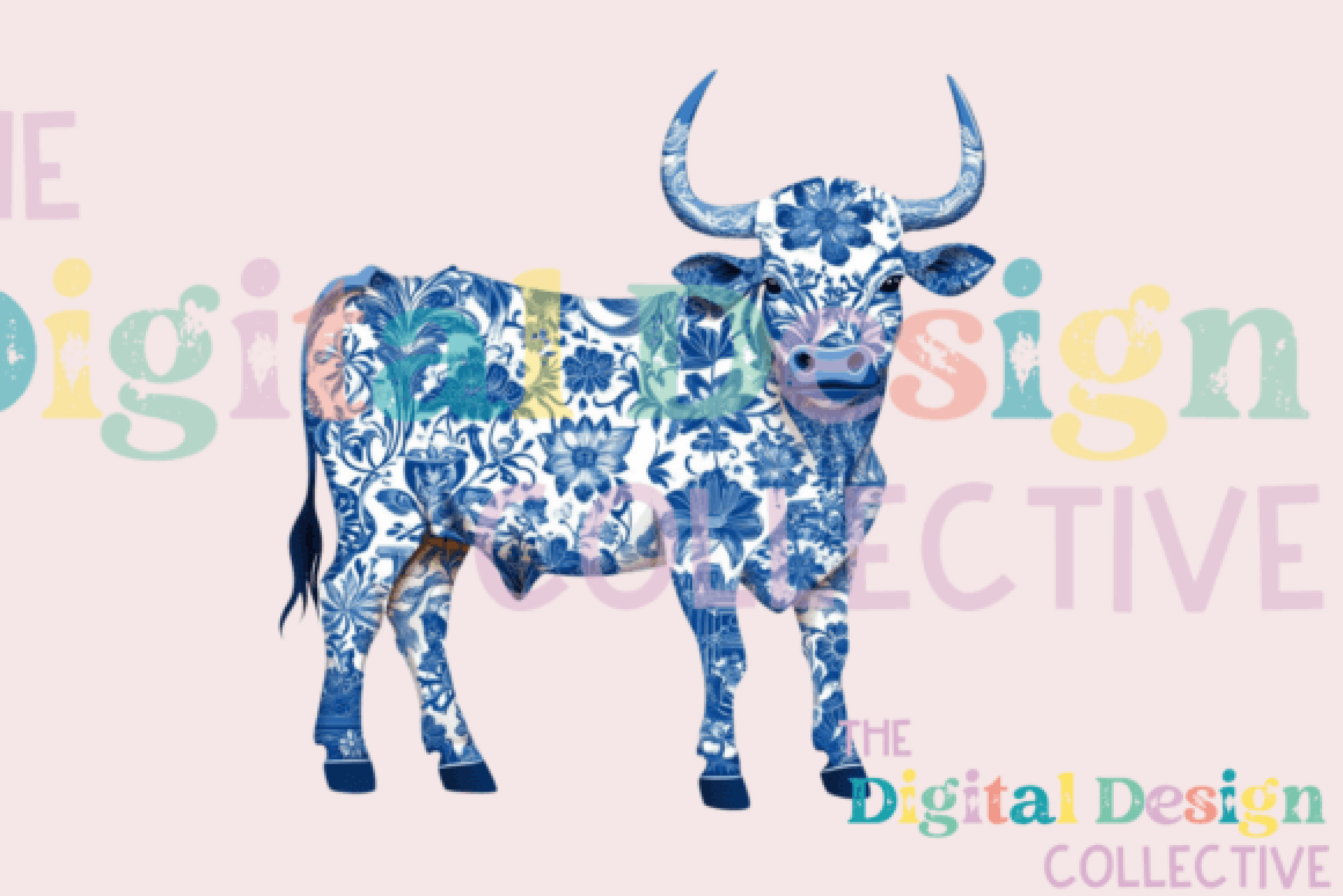 Chinoiserie Western Cow Clipart Bundle