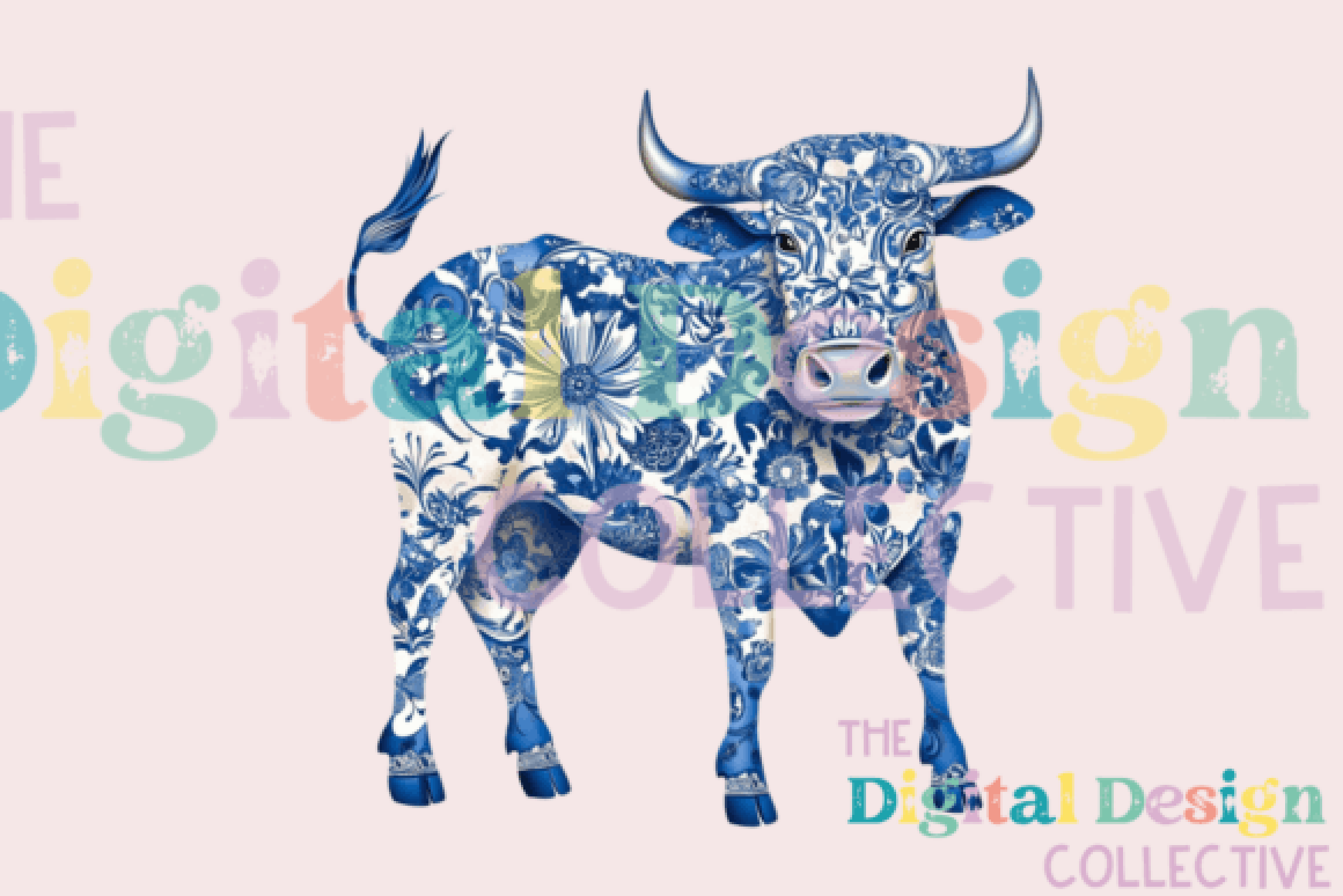 Chinoiserie Western Cow Design Clipart Bundle