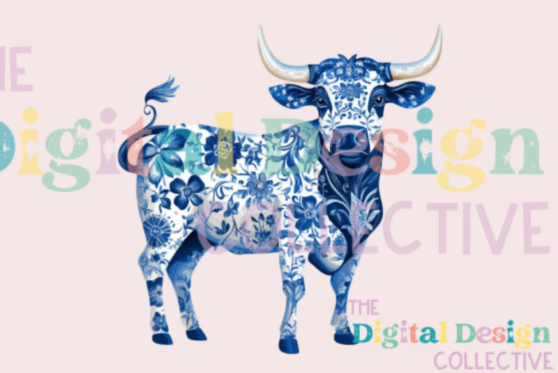 Chinoiserie Western Cow Clipart Bundle - CraftNest - Digital Crafting and Art
