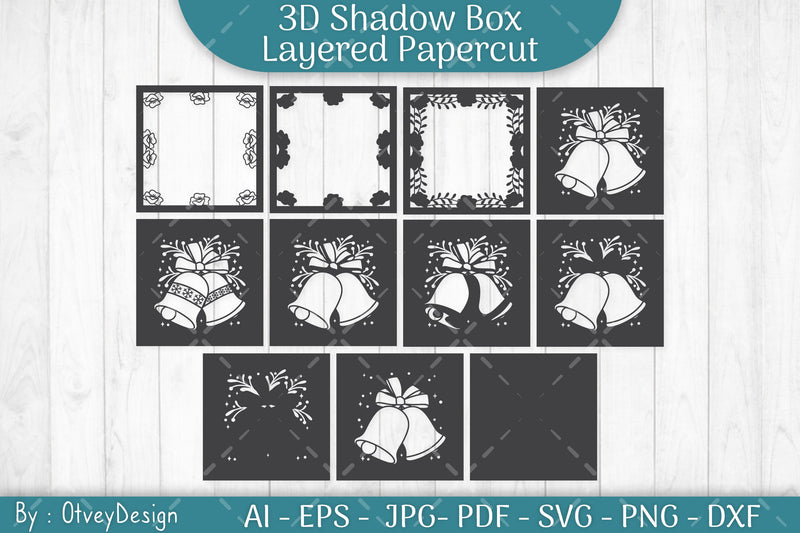 Christmas Bells 3D Shadow Box SVG Bundle - CraftNest - Digital Crafting and Art