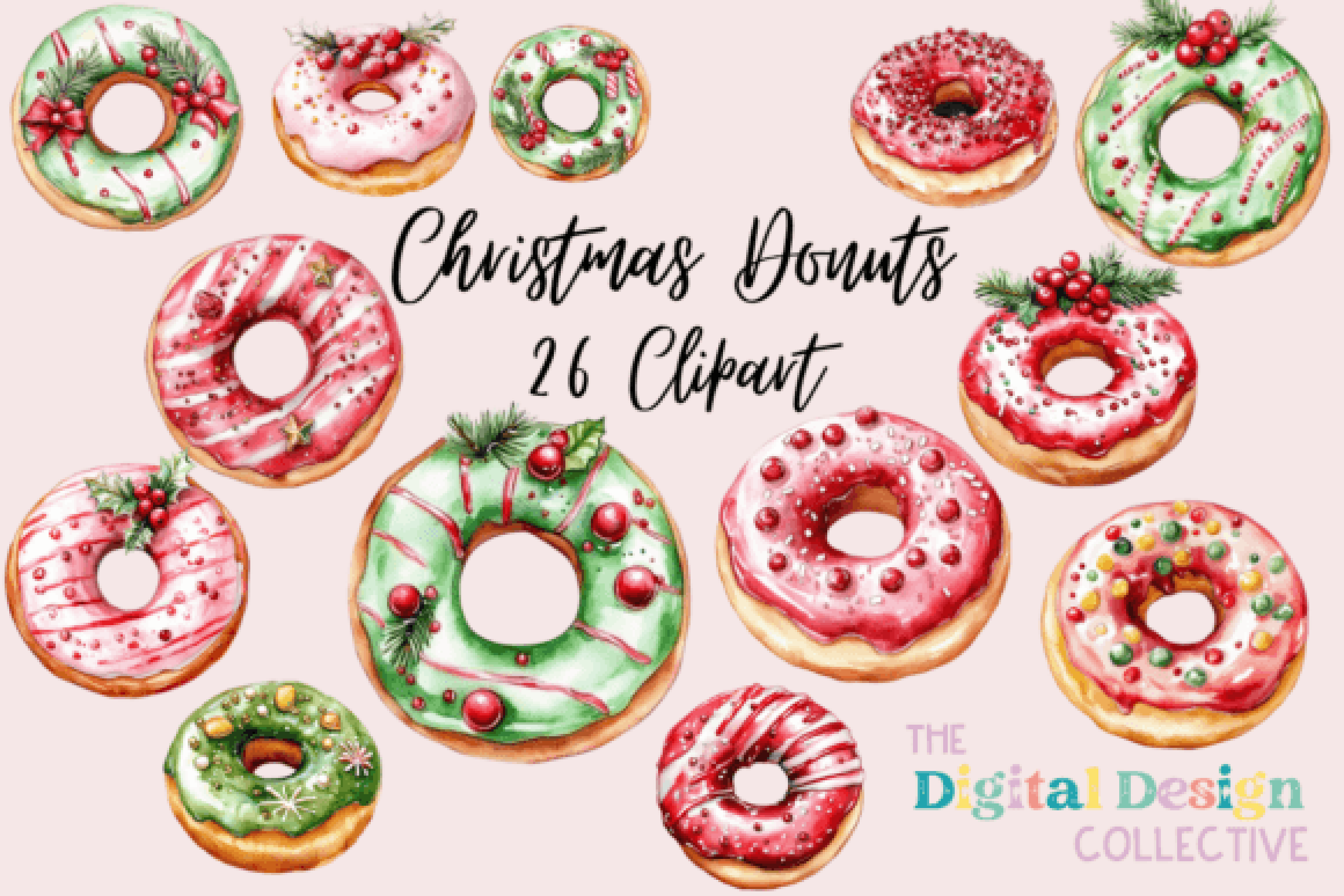 Festive Christmas Donuts Clipart Bundle