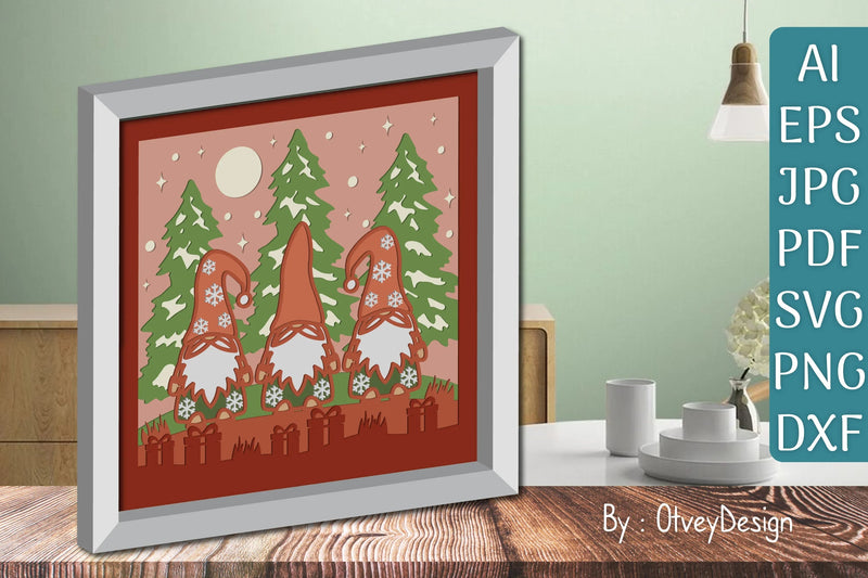Christmas Gnome 3D Shadow Box SVG Bundle - CraftNest - Digital Crafting and Art