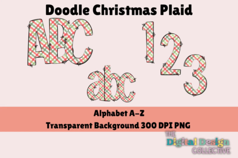 Christmas Plaid Doodle Alphabet Clipart Bundle - CraftNest - Digital Crafting and Art