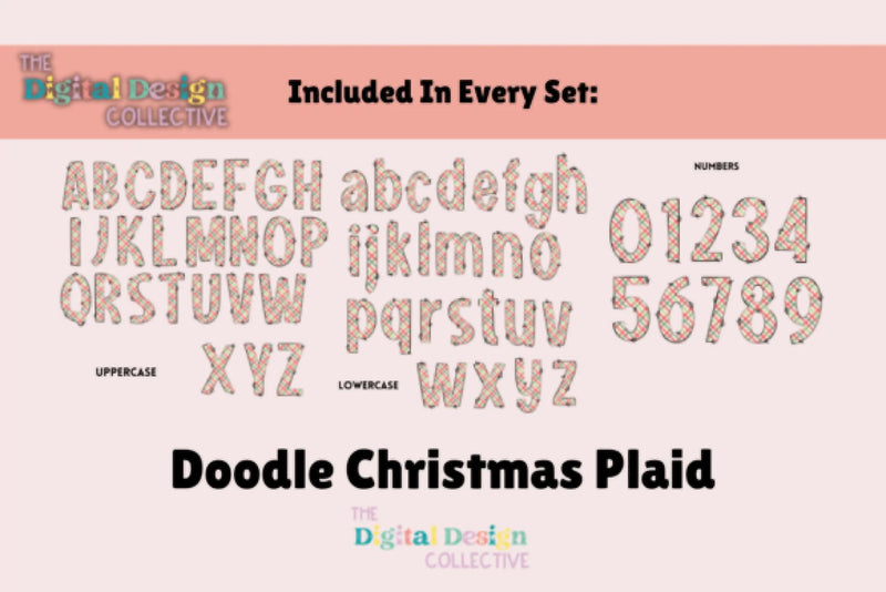 Christmas Plaid Doodle Alphabet Clipart Bundle - CraftNest - Digital Crafting and Art