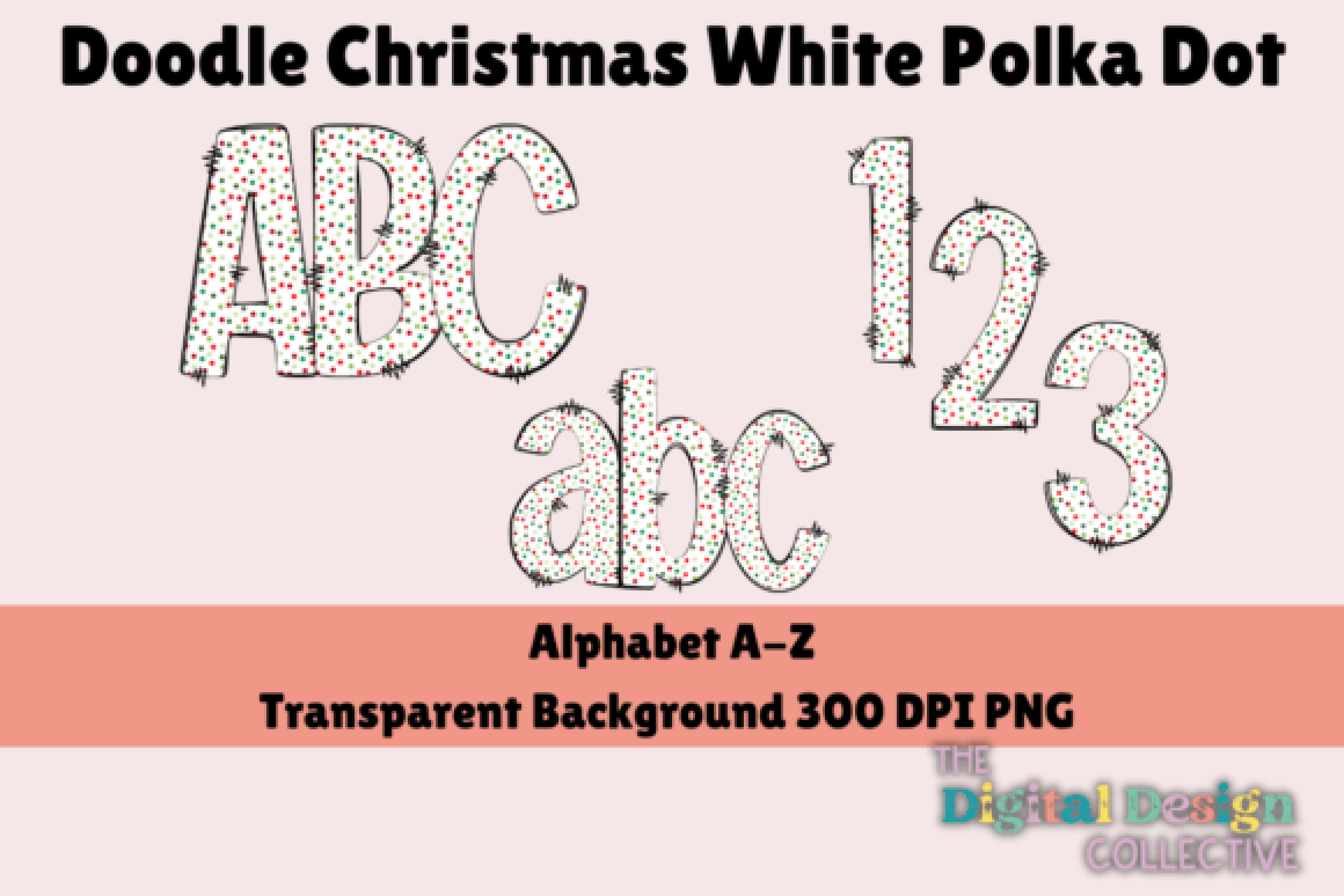 Christmas Polka Dot Doodle Letters Clipart Bundle
