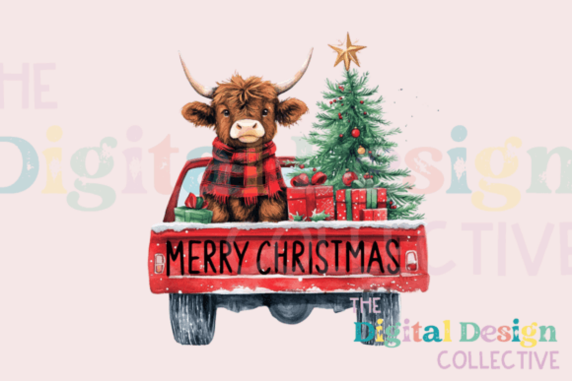 Christmas Red Truck with Highland Cow Clipart Bundle - CraftNest - Digital Crafting and Art