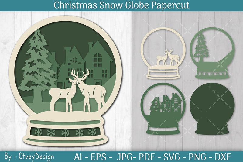 Christmas Snow Globe Papercut SVG Bundle 3 - CraftNest - Digital Crafting and Art
