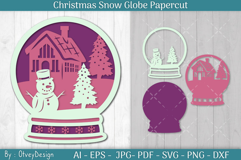 Christmas Snow Globe Papercut SVG Bundle 8 - CraftNest - Digital Crafting and Art