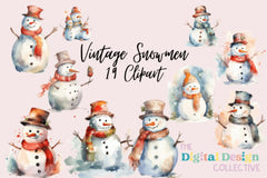 Vintage Christmas Snowman Clipart Bundle - CraftNest - Digital Crafting and Art