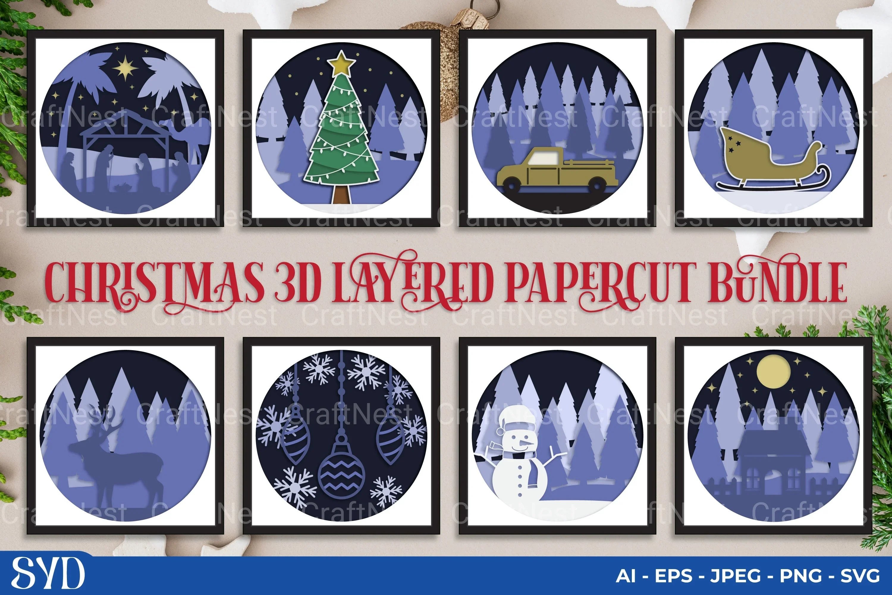 Christmas 3D Layered Papercut Clipart Bundle - CraftNest - Digital Crafting and Art