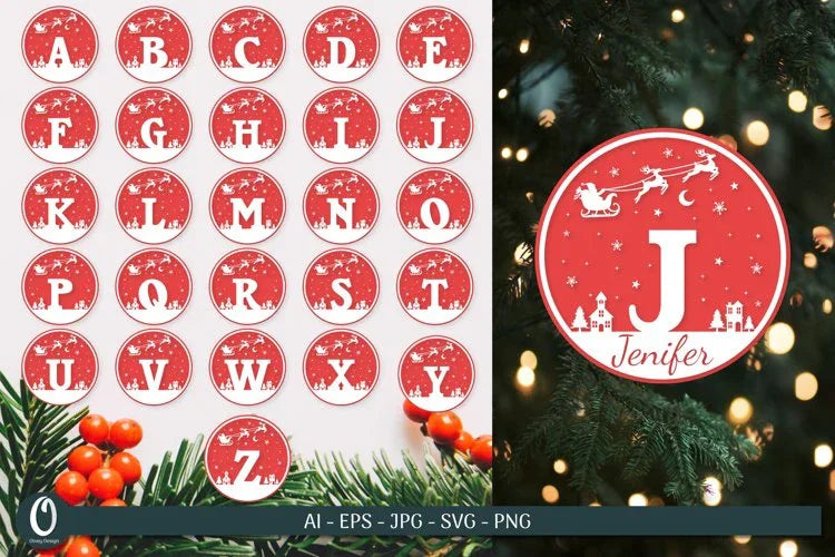 Christmas Alphabet Round Ornament Scene SVG Bundle - CraftNest - Digital Crafting and Art