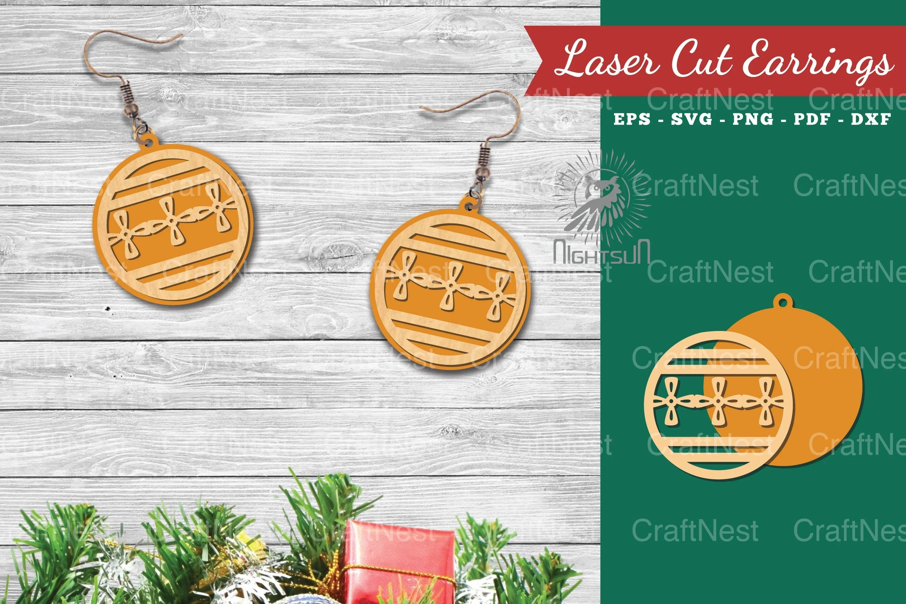 Christmas Ball Laser Cut Earrings SVG Bundle - CraftNest - Digital Crafting and Art