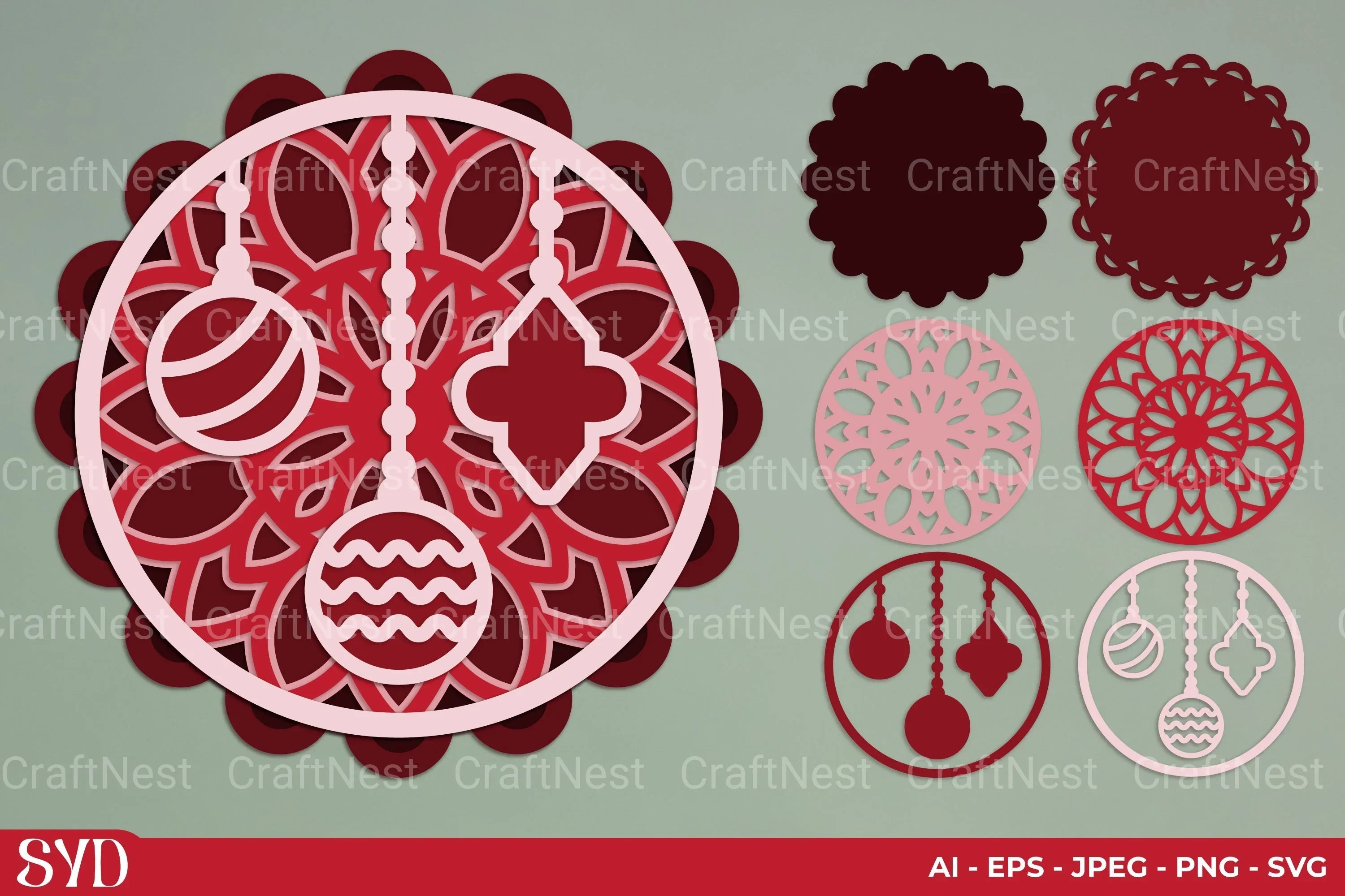 Christmas Bauble Mandala 3D Layered Papercut Clipart Bundle - CraftNest - Digital Crafting and Art