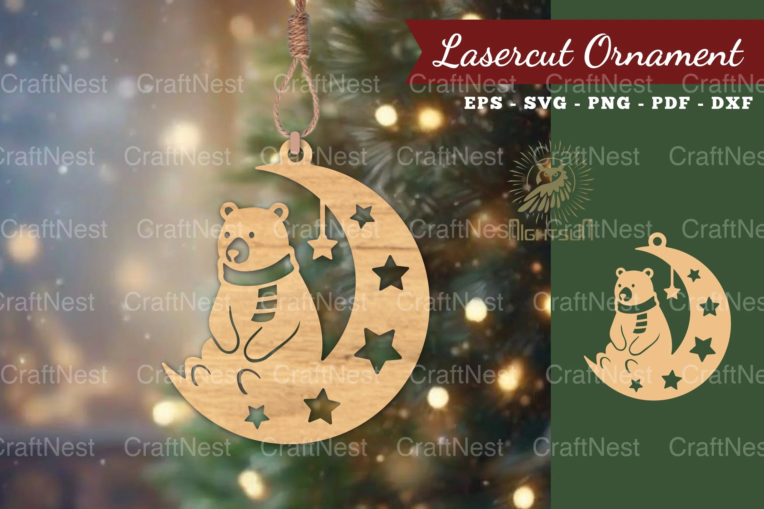 Christmas Bear in Moon Ornament SVG Bundle - CraftNest - Digital Crafting and Art