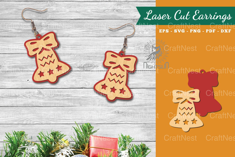 Christmas Bell Laser Cut Earrings SVG Bundle - CraftNest - Digital Crafting and Art