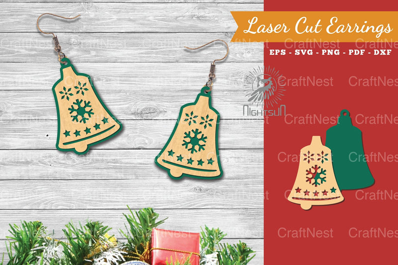 Christmas Bell Laser Cut Earrings SVG Bundle - CraftNest - Digital Crafting and Art