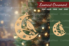 Christmas Bird in Moon Laser Cut Ornament Design Bundle - CraftNest - Digital Crafting and Art