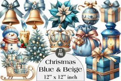 Christmas Blue & Beige Clipart Bundle - CraftNest - Digital Crafting and Art