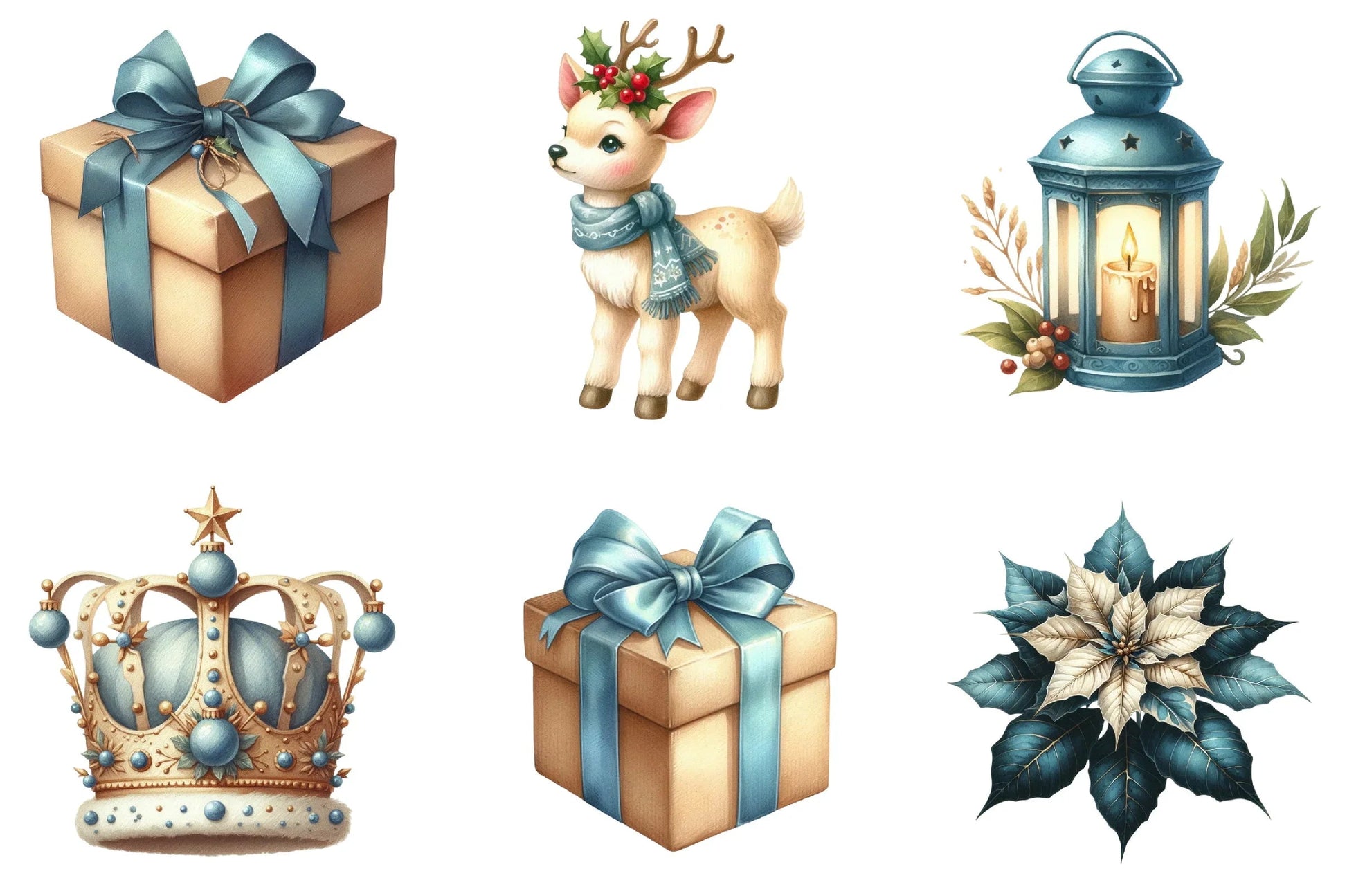 Christmas Blue & Beige Clipart Bundle - CraftNest - Digital Crafting and Art