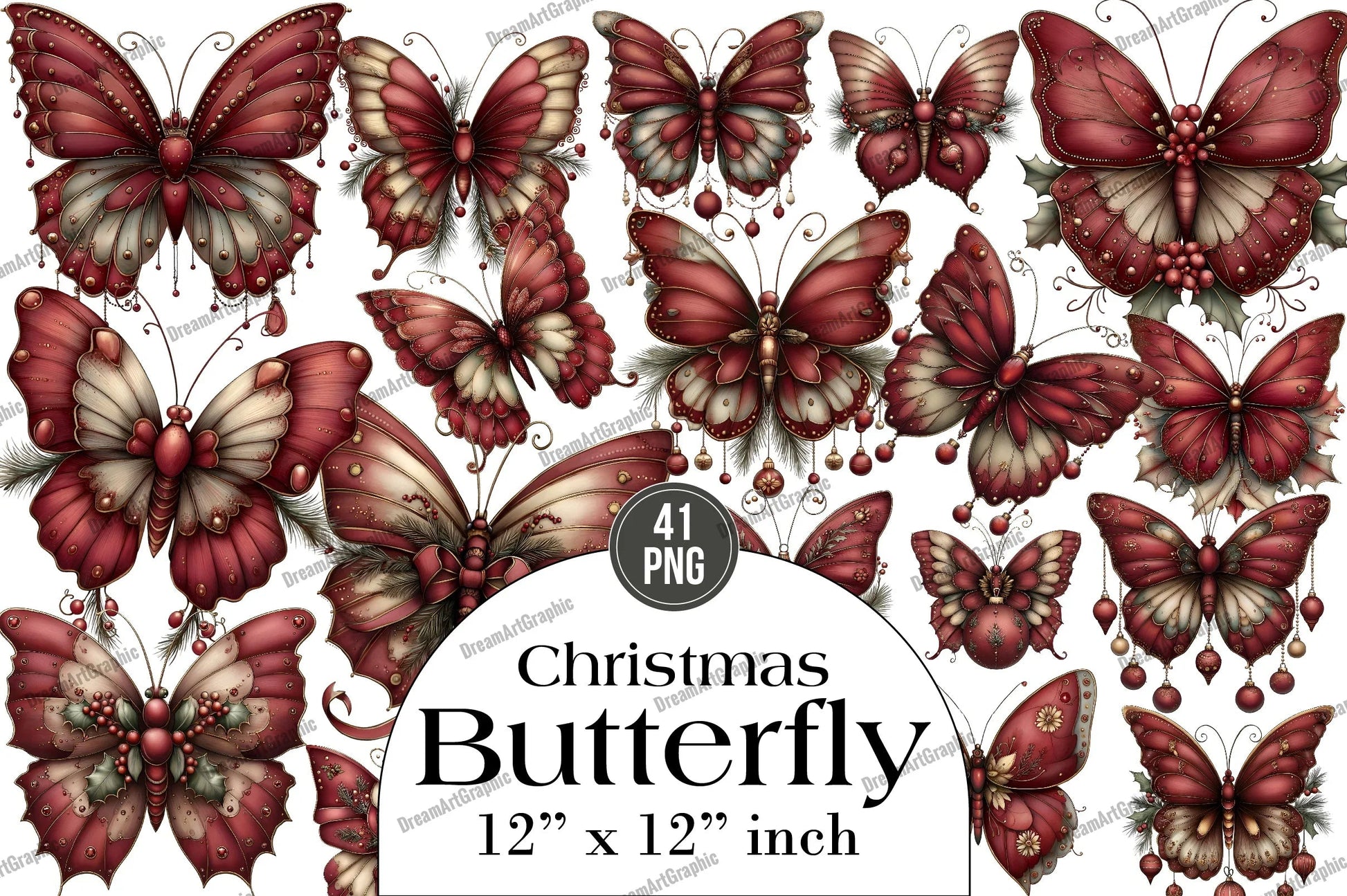 Christmas Butterfly Clipart Bundle - CraftNest - Digital Crafting and Art