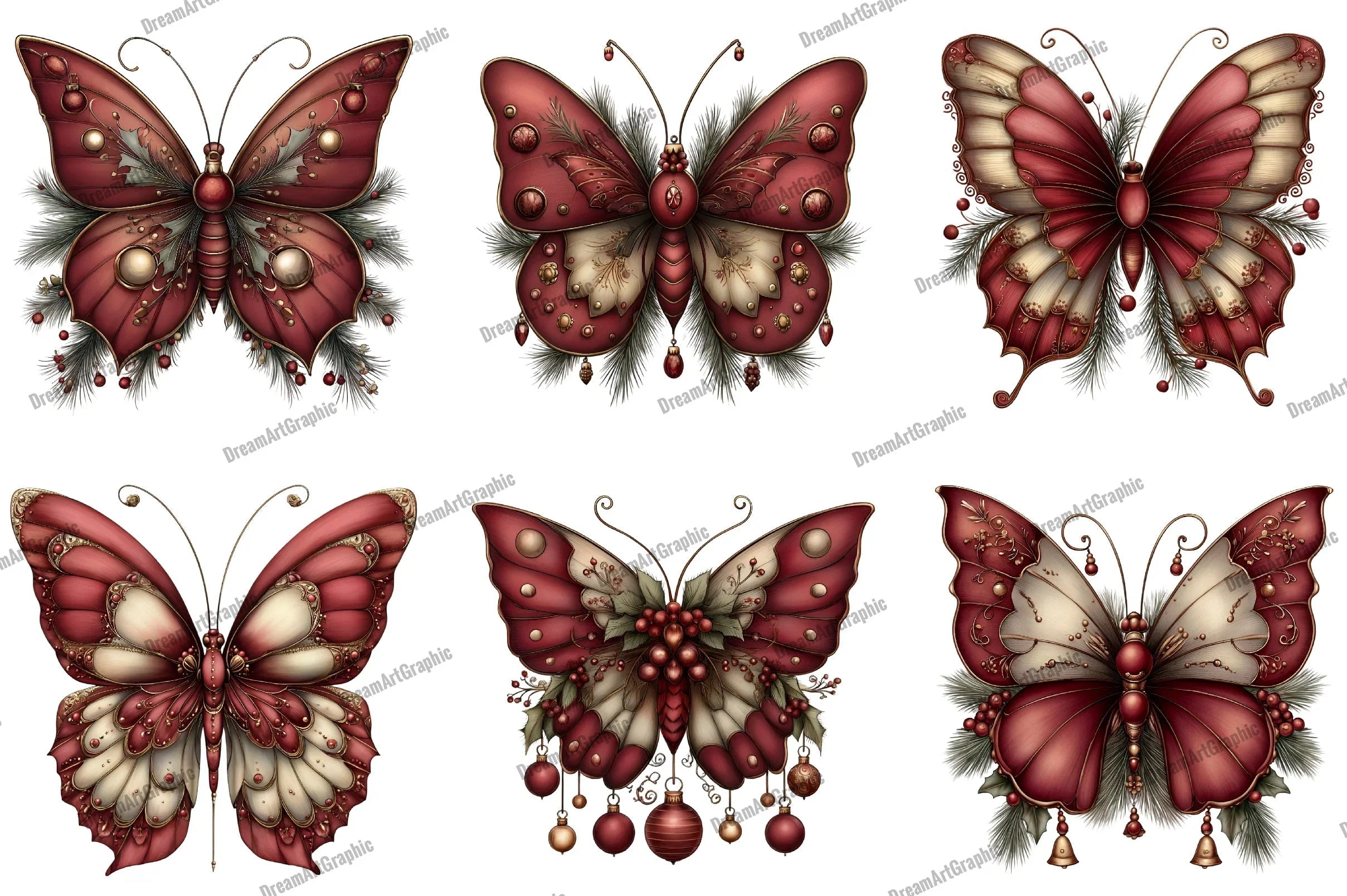 Christmas Butterfly Clipart Bundle - CraftNest - Digital Crafting and Art