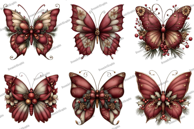 Christmas Butterfly Clipart Bundle - CraftNest - Digital Crafting and Art