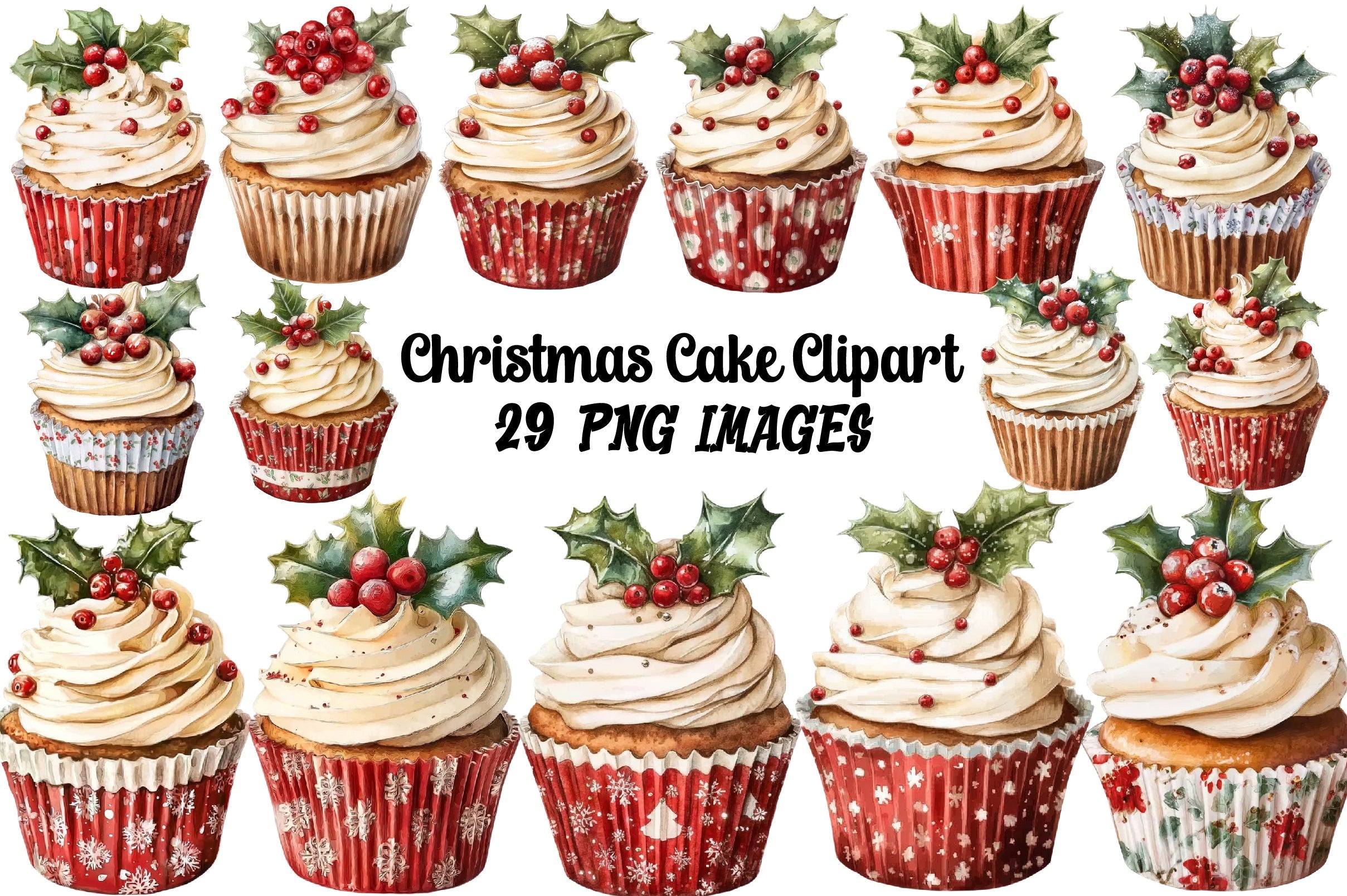 Christmas Cake Clipart Bundle
