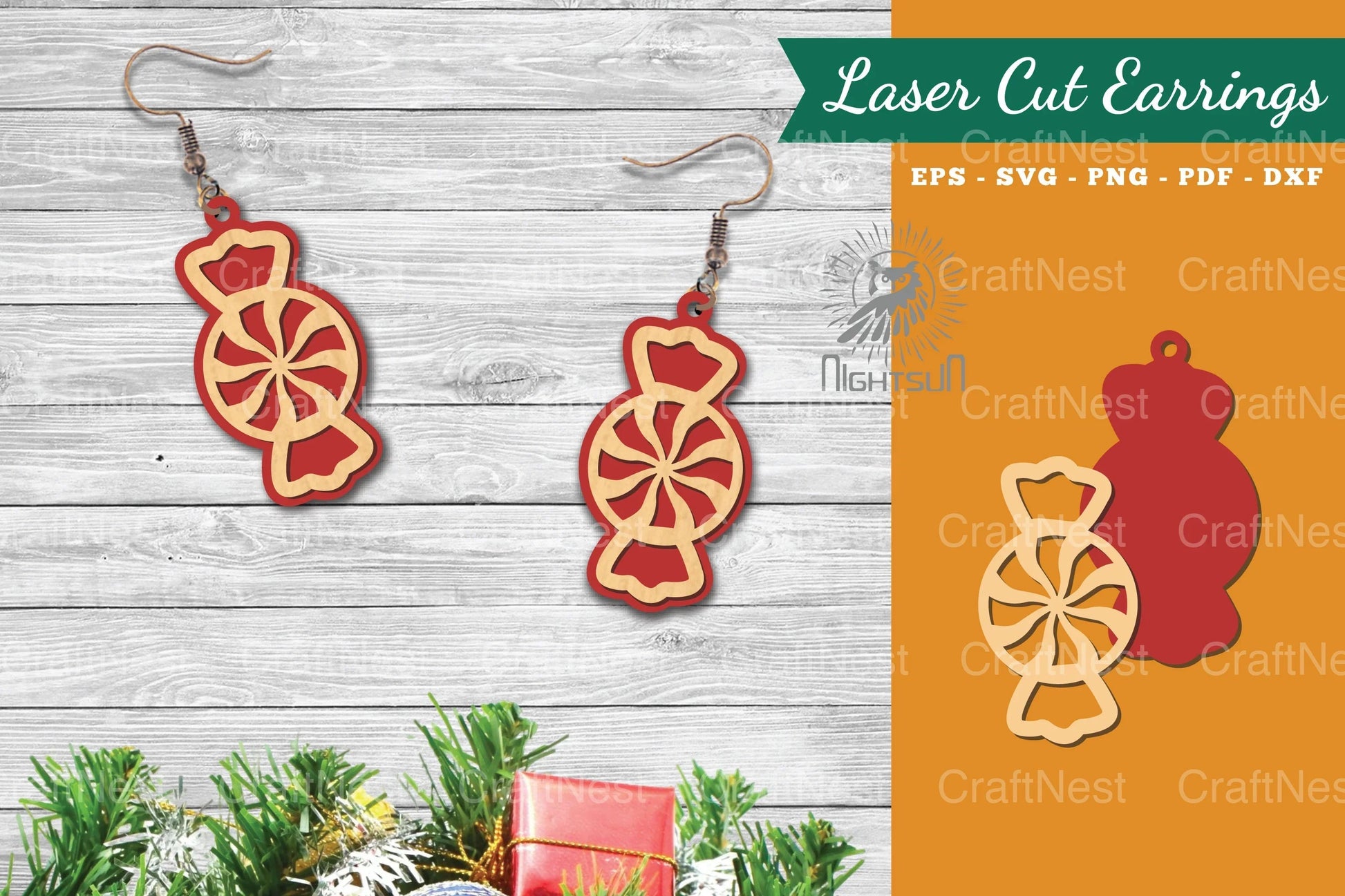 Christmas Candy Laser Cut Earrings SVG Bundle - CraftNest - Digital Crafting and Art