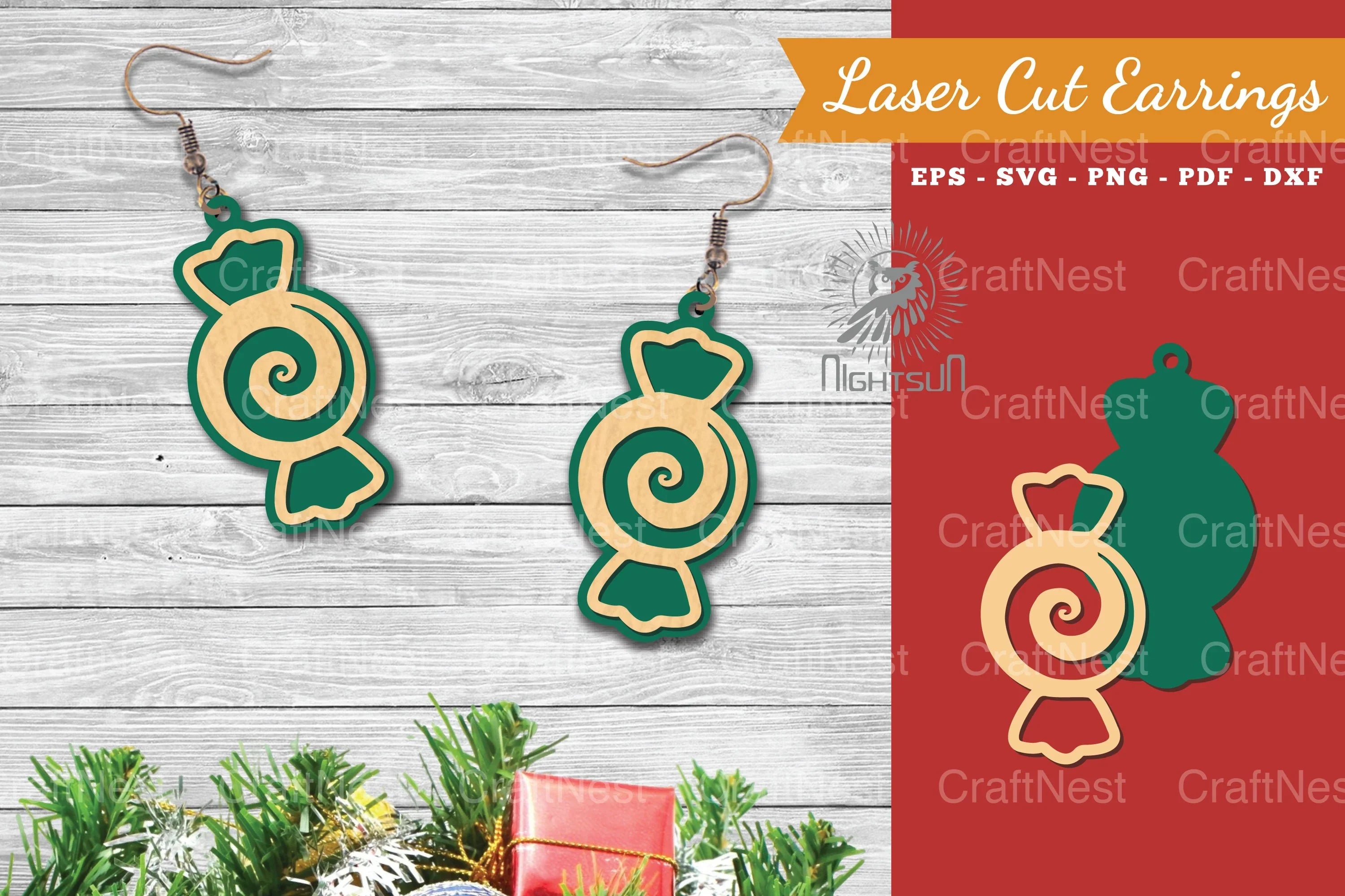 Christmas Candy Laser Cut Earrings SVG Bundle - CraftNest - Digital Crafting and Art
