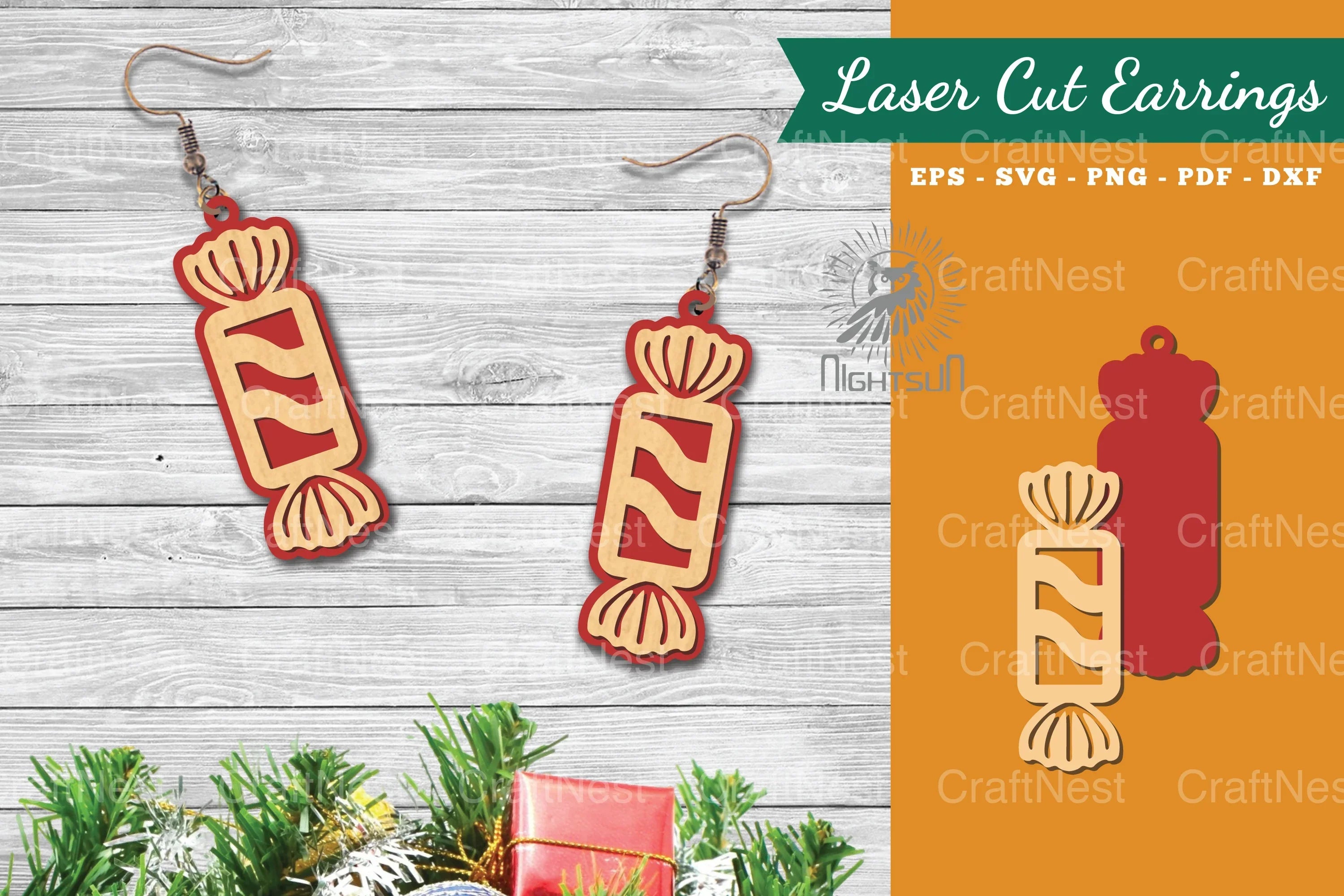 Christmas Candy Laser Cut Earrings SVG Bundle - CraftNest - Digital Crafting and Art